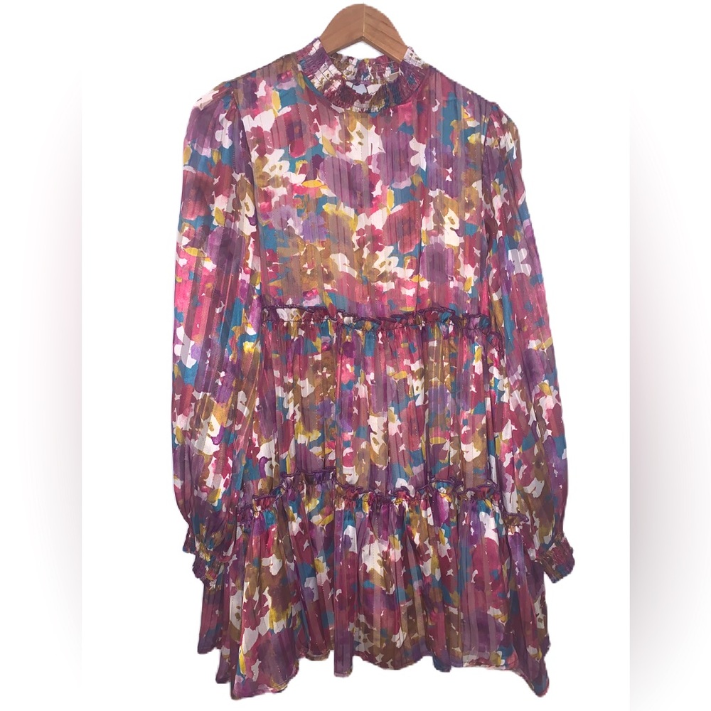 Peach Love California Abstract Floral Babydoll Dress Size Medium